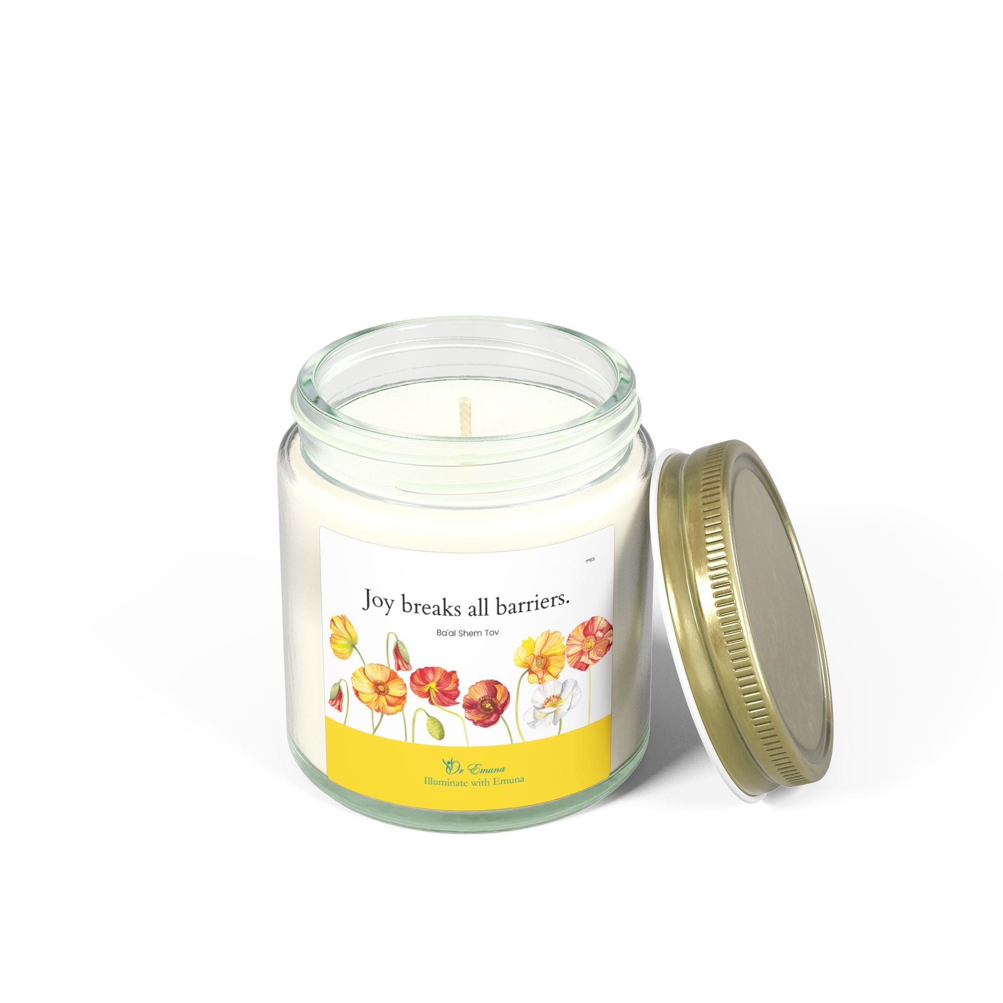 Scented Candle — Coconut Apricot Wax (4oz/9oz) | "Joy Breaks All Barriers" Floral Jar