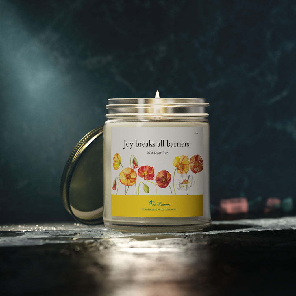 Scented Candle — Coconut Apricot Wax (4oz/9oz) | "Joy Breaks All Barriers" Floral Jar