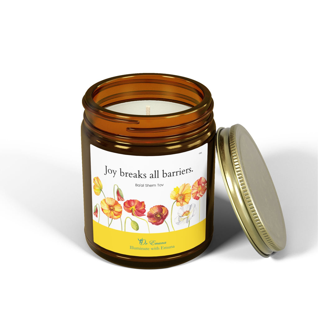 Scented Candle — Coconut Apricot Wax (4oz/9oz) | "Joy Breaks All Barriers" Floral Jar