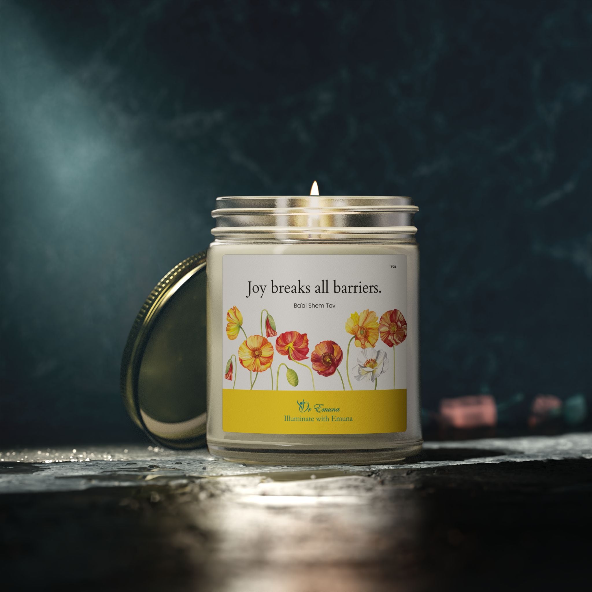 Scented Candle — Coconut Apricot Wax (4oz/9oz) | "Joy Breaks All Barriers" Floral Jar