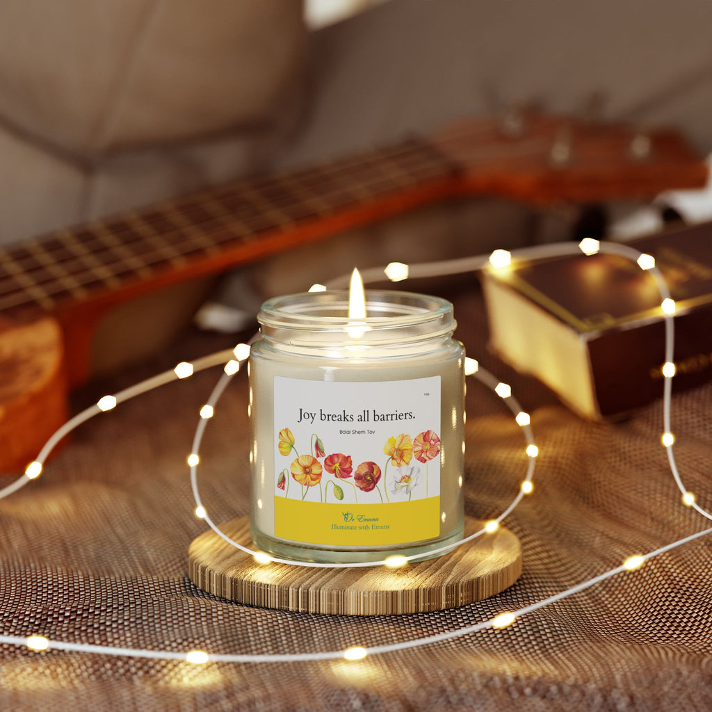 Scented Candle — Coconut Apricot Wax (4oz/9oz) | "Joy Breaks All Barriers" Floral Jar