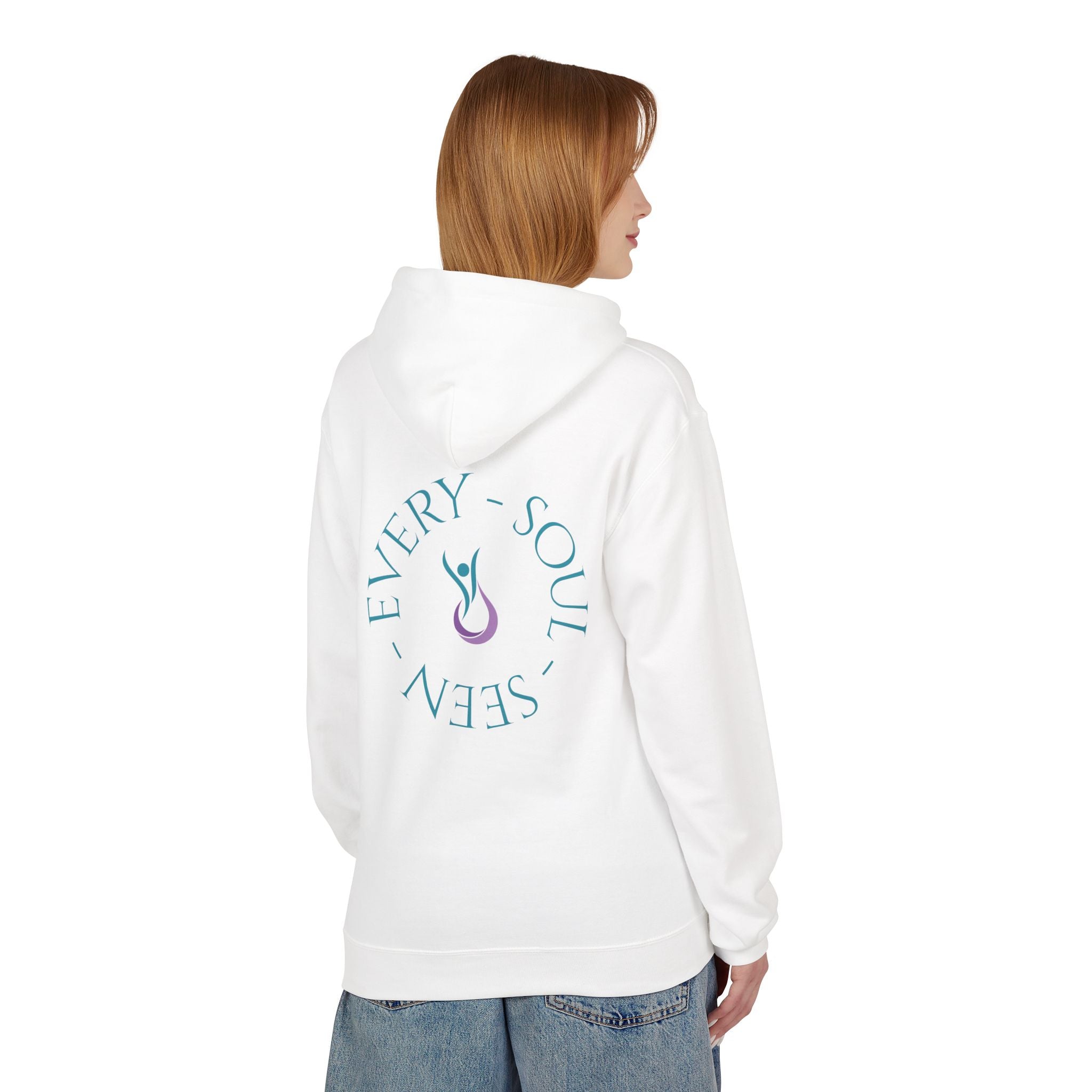 Every Soul Seen Hoodie (Design on Back) — Minimal Spiritual Comfort Hoodie