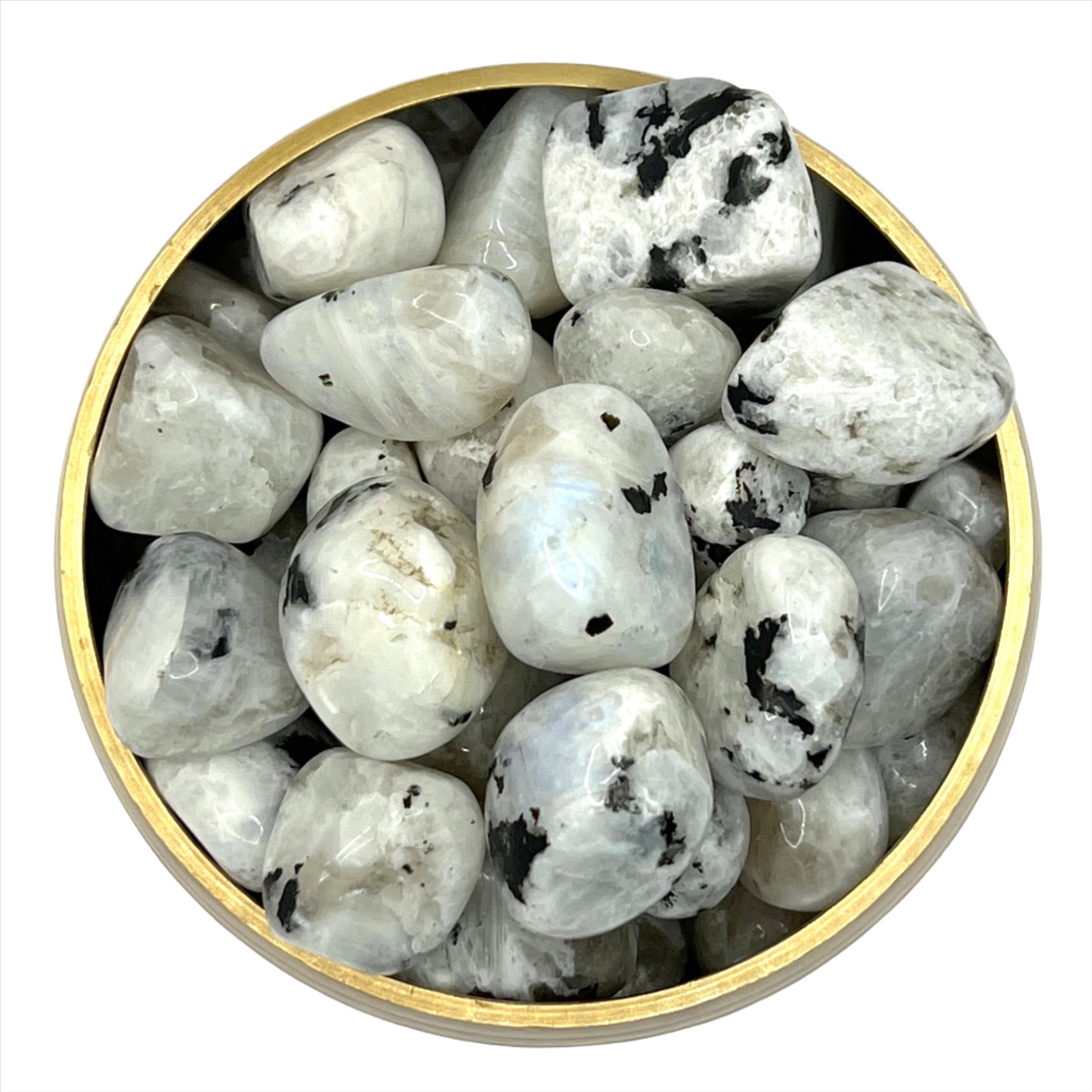 Rainbow Moonstone Tumbled Stones in a Bowl for Healing and New Beginnings